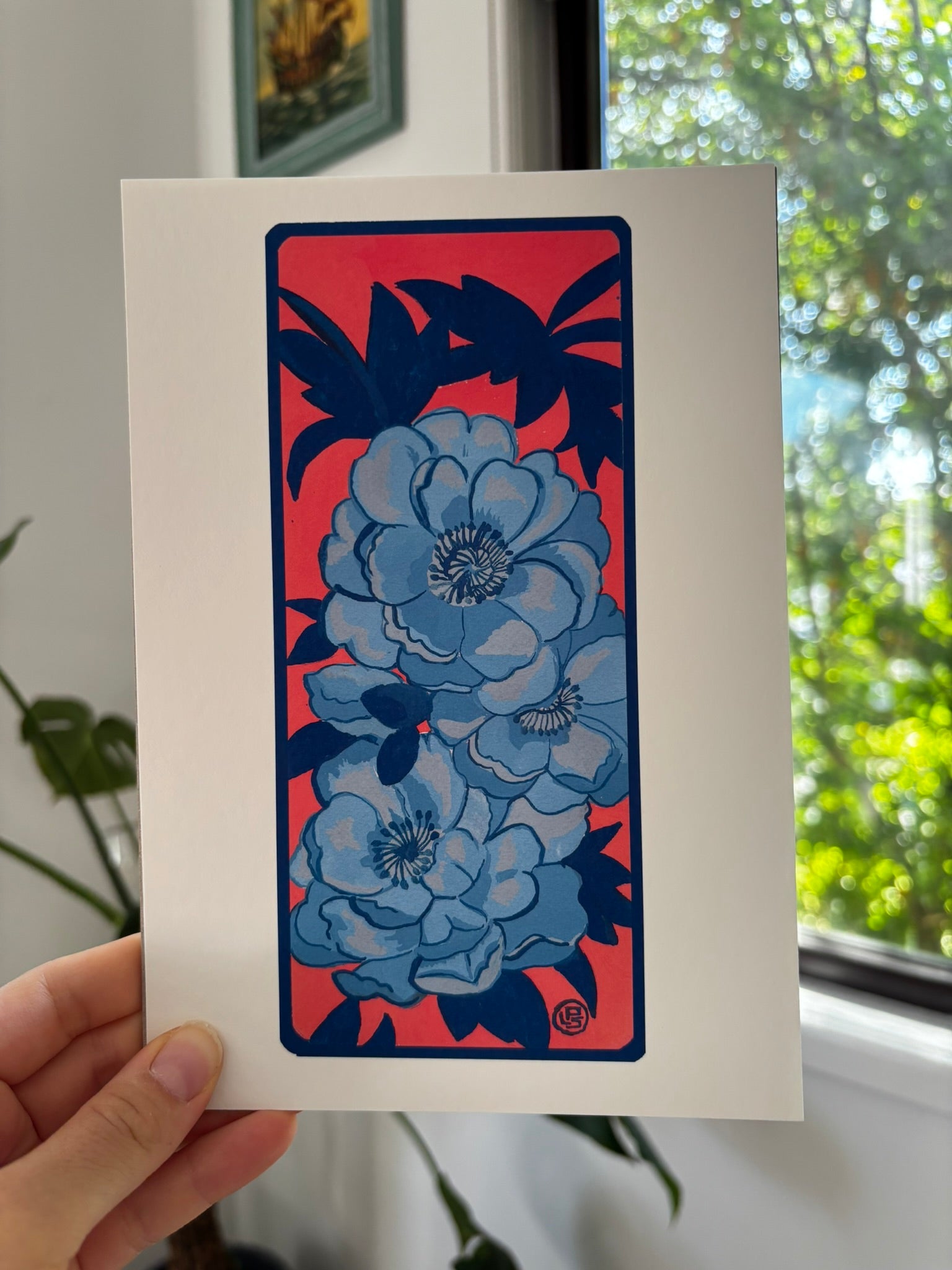 Blue and Orange Floral A5 Print