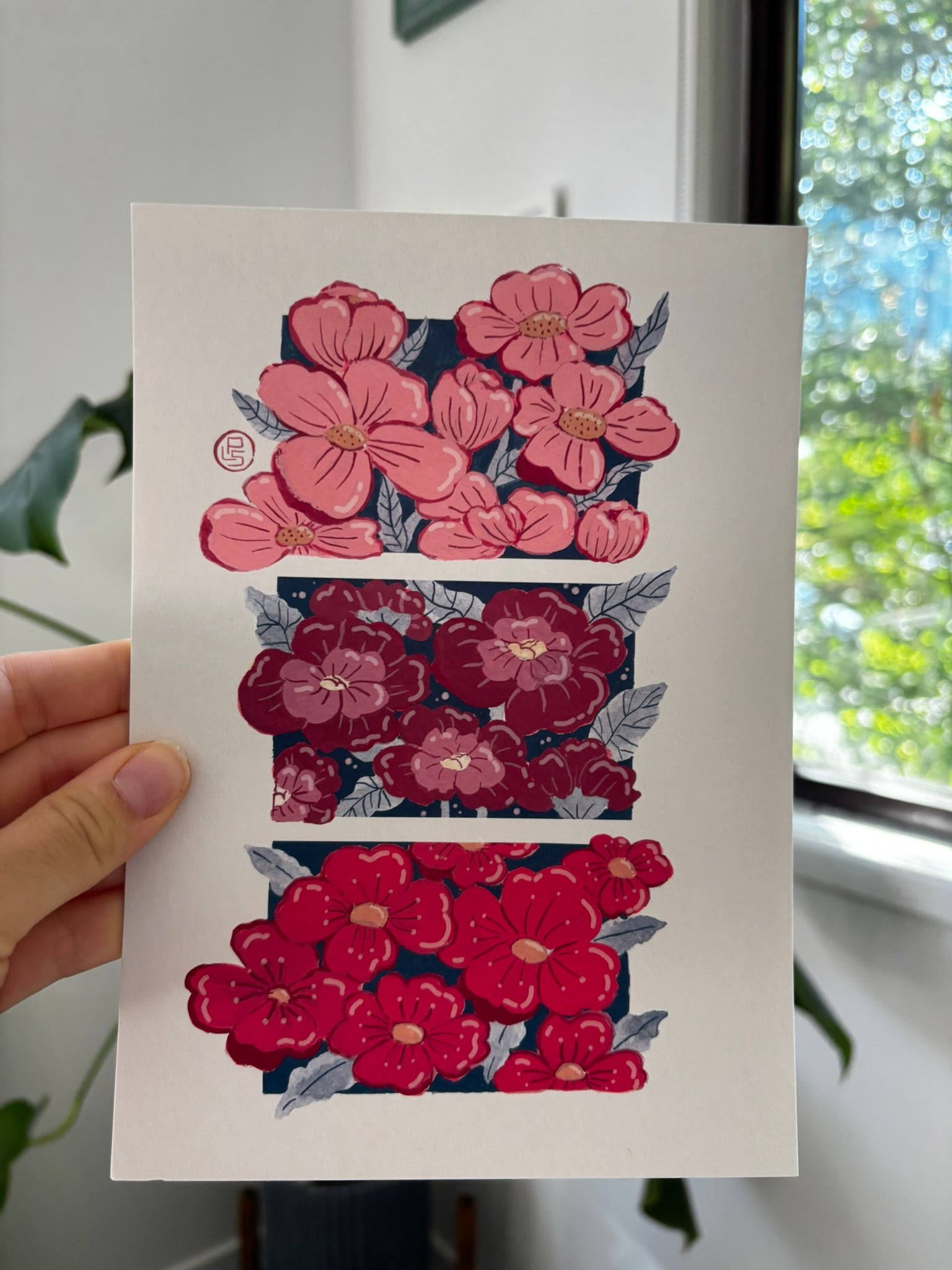 Pink and Red Floral Print